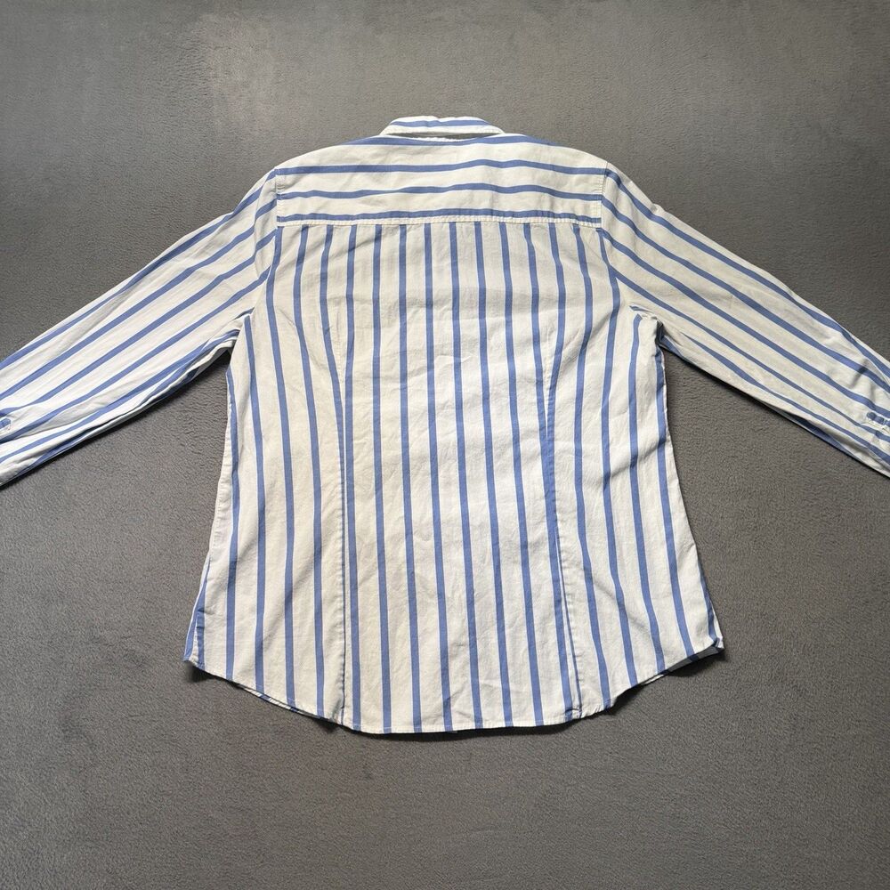J.Crew Womens Large Button Up Shirt Blue White Striped Long Sleeve Stretch Top - Picture 3 of 8